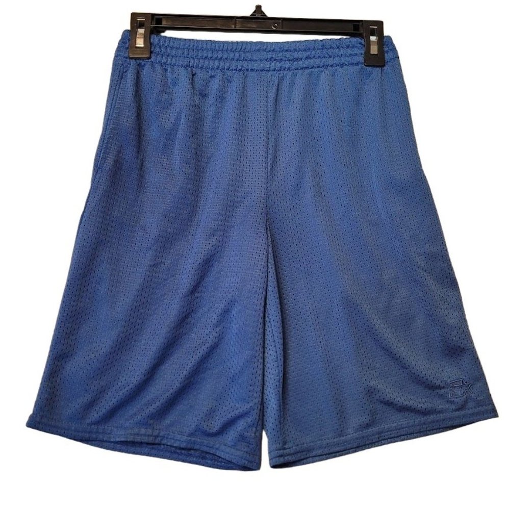 Vintage Starter Blue Mesh Running Sweat Shorts With Pockets Size L 10-12 - Picture 1 of 14
